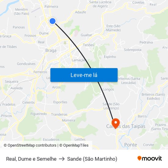 Real, Dume e Semelhe to Sande (São Martinho) map