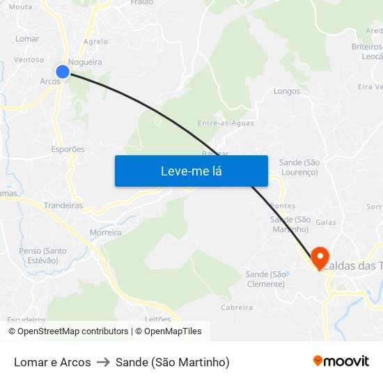 Lomar e Arcos to Sande (São Martinho) map