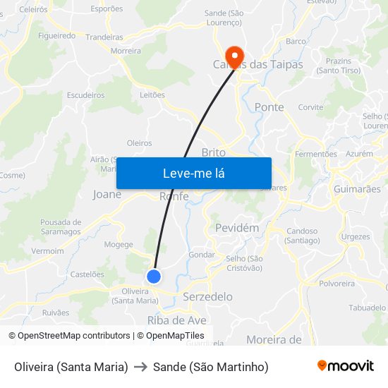 Oliveira (Santa Maria) to Sande (São Martinho) map