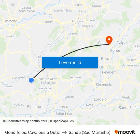 Gondifelos, Cavalões e Outiz to Sande (São Martinho) map