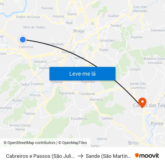 Cabreiros e Passos (São Julião) to Sande (São Martinho) map