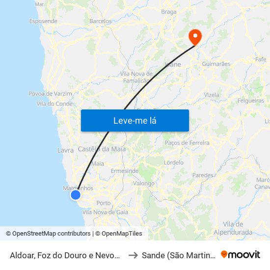 Aldoar, Foz do Douro e Nevogilde to Sande (São Martinho) map