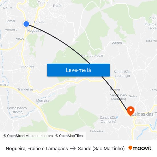 Nogueira, Fraião e Lamaçães to Sande (São Martinho) map
