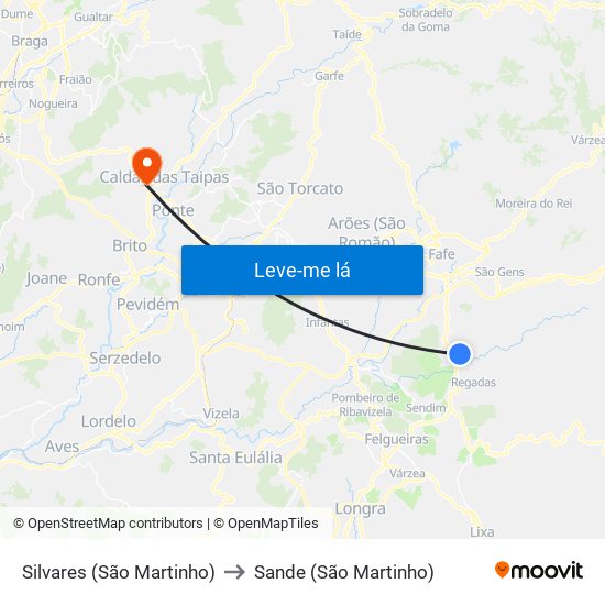 Silvares (São Martinho) to Sande (São Martinho) map