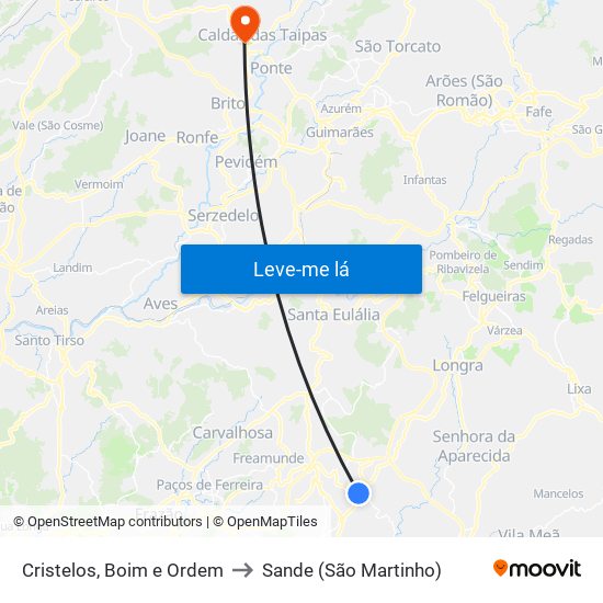 Cristelos, Boim e Ordem to Sande (São Martinho) map