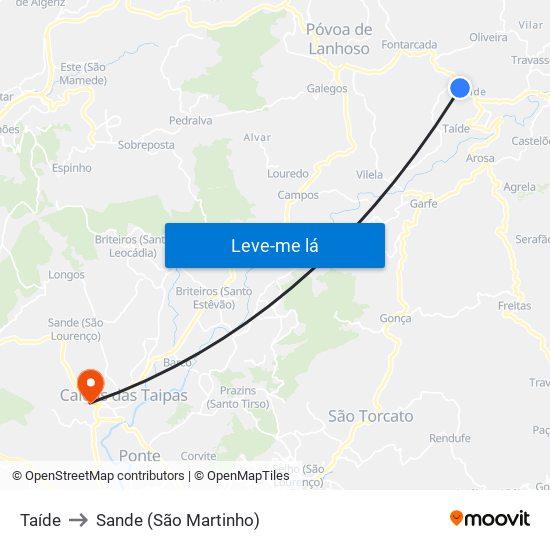 Taíde to Sande (São Martinho) map