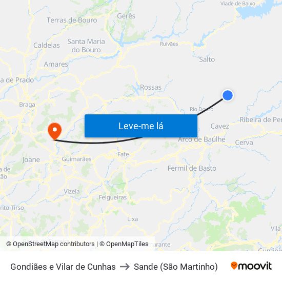 Gondiães e Vilar de Cunhas to Sande (São Martinho) map
