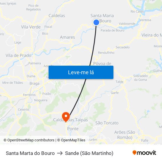 Santa Marta do Bouro to Sande (São Martinho) map