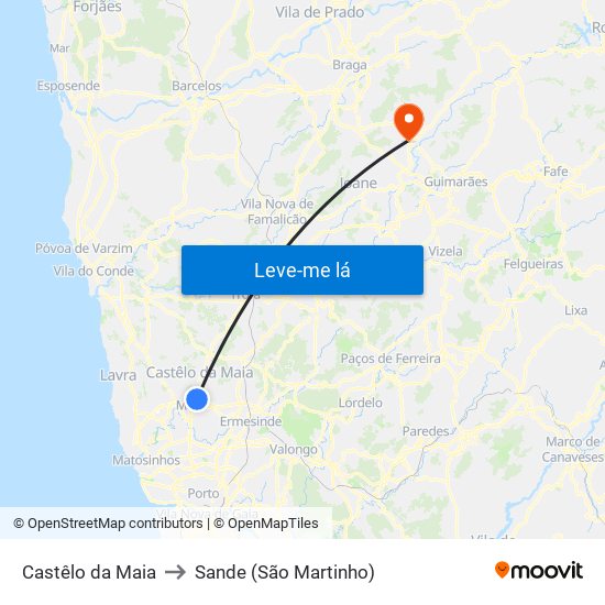 Castêlo da Maia to Sande (São Martinho) map