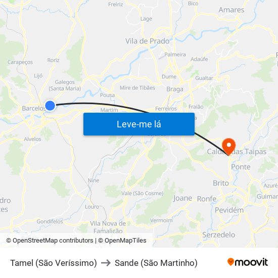 Tamel (São Veríssimo) to Sande (São Martinho) map