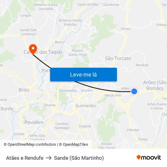 Atães e Rendufe to Sande (São Martinho) map