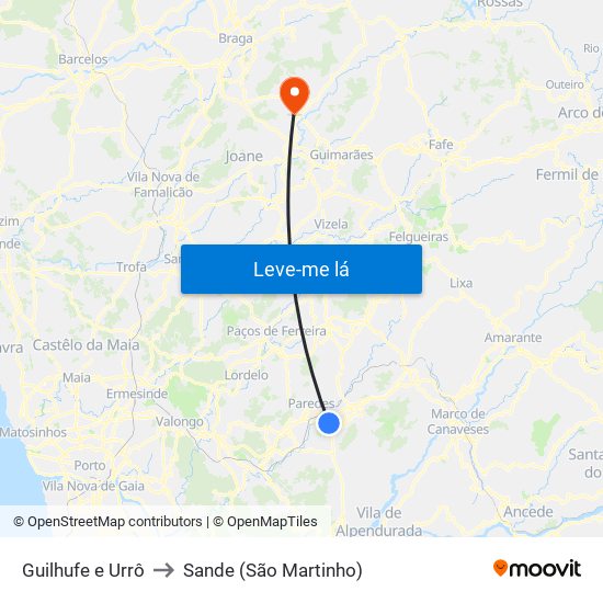 Guilhufe e Urrô to Sande (São Martinho) map