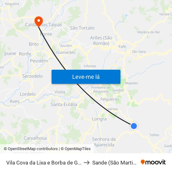 Vila Cova da Lixa e Borba de Godim to Sande (São Martinho) map
