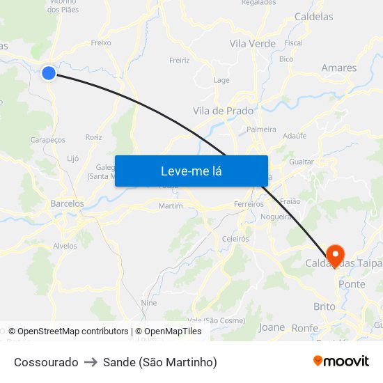 Cossourado to Sande (São Martinho) map