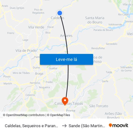 Caldelas, Sequeiros e Paranhos to Sande (São Martinho) map