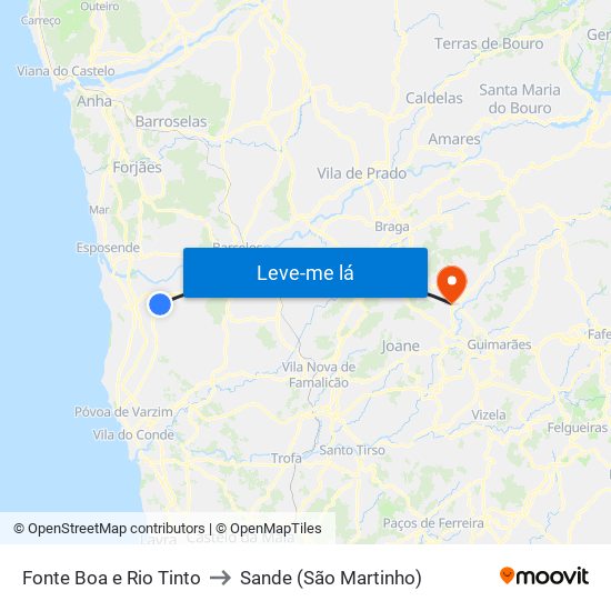 Fonte Boa e Rio Tinto to Sande (São Martinho) map