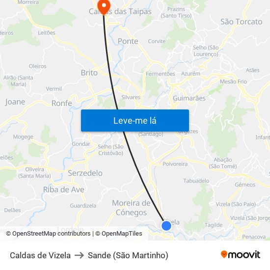 Caldas de Vizela to Sande (São Martinho) map