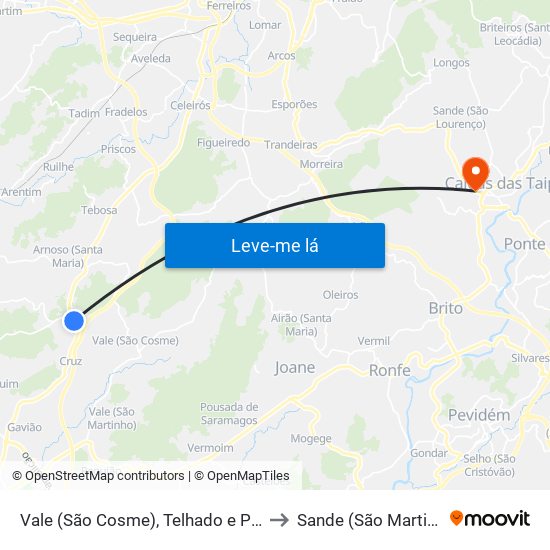 Vale (São Cosme), Telhado e Portela to Sande (São Martinho) map