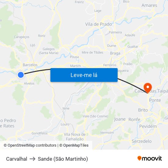 Carvalhal to Sande (São Martinho) map