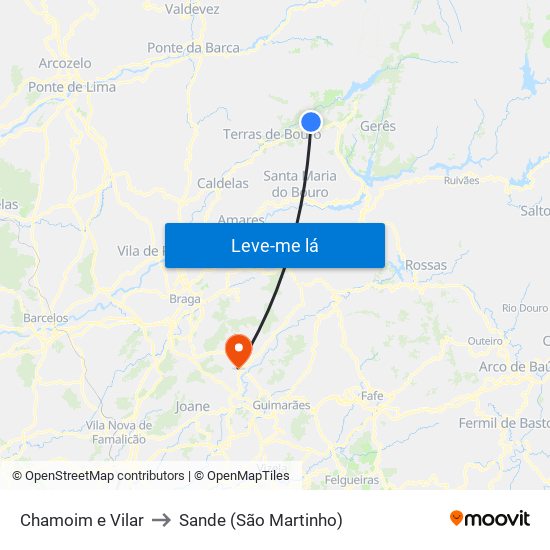 Chamoim e Vilar to Sande (São Martinho) map