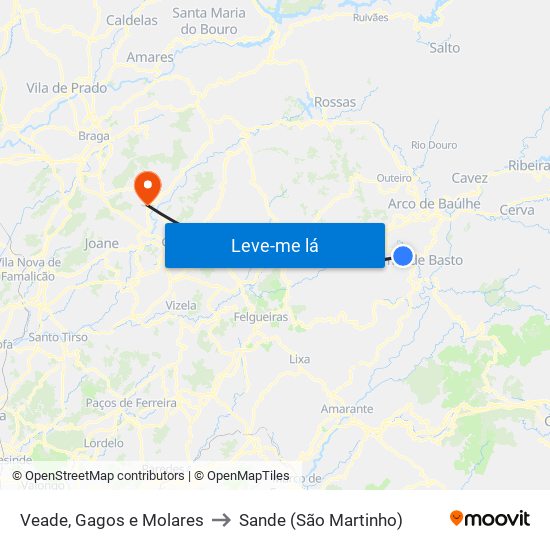 Veade, Gagos e Molares to Sande (São Martinho) map