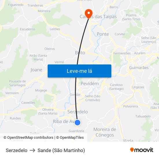 Serzedelo to Sande (São Martinho) map