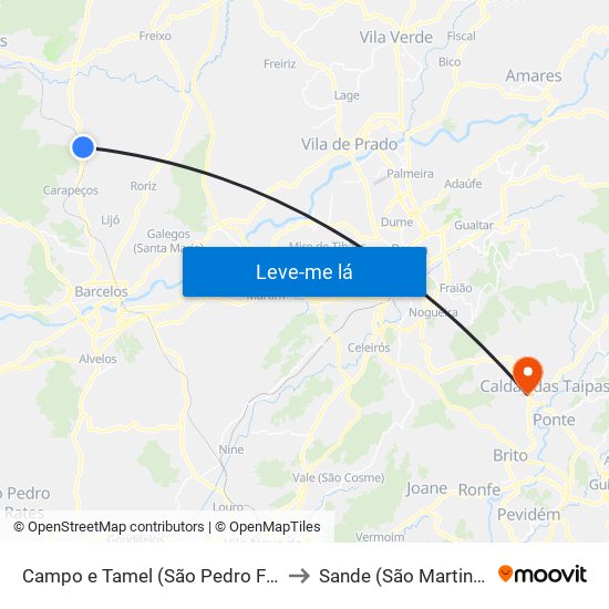 Campo e Tamel (São Pedro Fins) to Sande (São Martinho) map