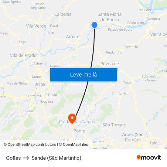 Goães to Sande (São Martinho) map