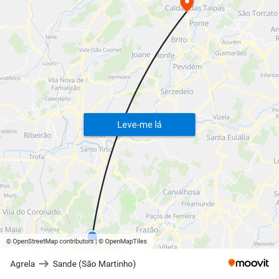 Agrela to Sande (São Martinho) map