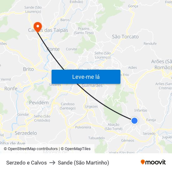 Serzedo e Calvos to Sande (São Martinho) map
