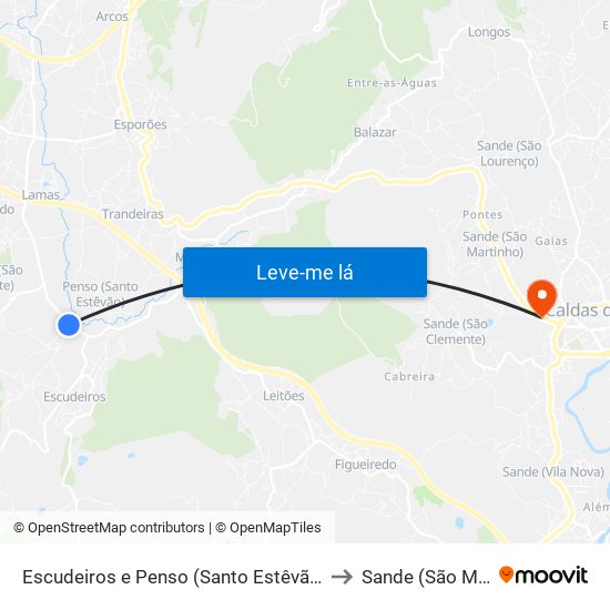 Escudeiros e Penso (Santo Estêvão e São Vicente) to Sande (São Martinho) map