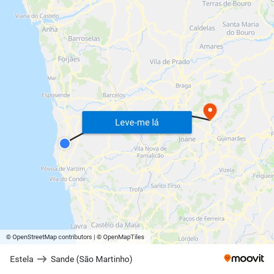 Estela to Sande (São Martinho) map