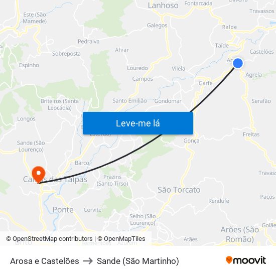 Arosa e Castelões to Sande (São Martinho) map