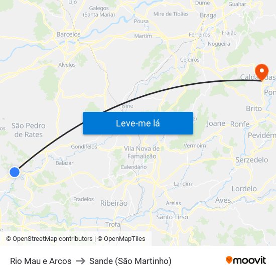 Rio Mau e Arcos to Sande (São Martinho) map