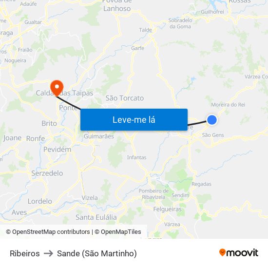 Ribeiros to Sande (São Martinho) map