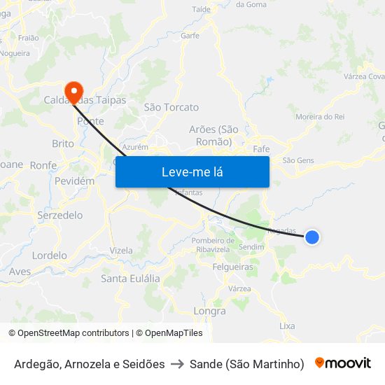 Ardegão, Arnozela e Seidões to Sande (São Martinho) map