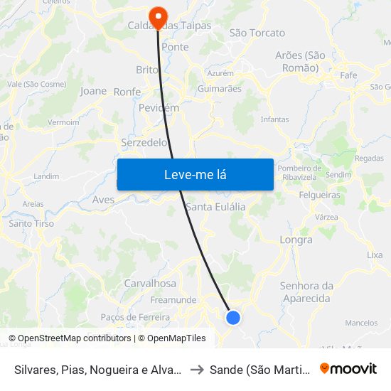 Silvares, Pias, Nogueira e Alvarenga to Sande (São Martinho) map