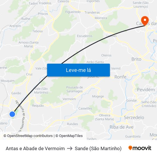 Antas e Abade de Vermoim to Sande (São Martinho) map