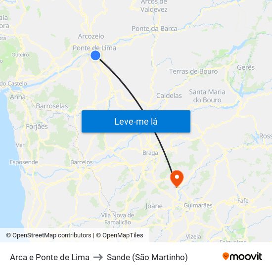 Arca e Ponte de Lima to Sande (São Martinho) map