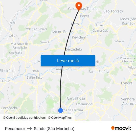 Penamaior to Sande (São Martinho) map
