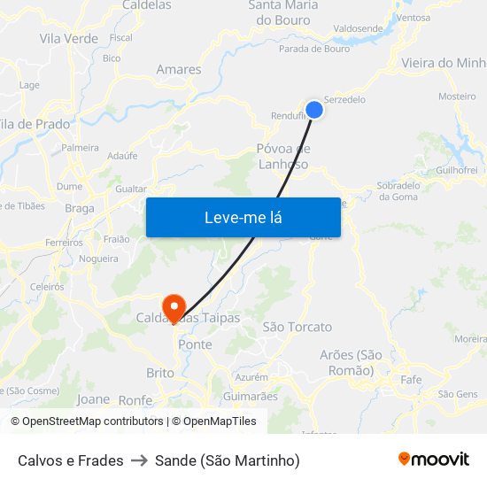 Calvos e Frades to Sande (São Martinho) map