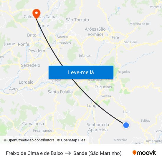 Freixo de Cima e de Baixo to Sande (São Martinho) map