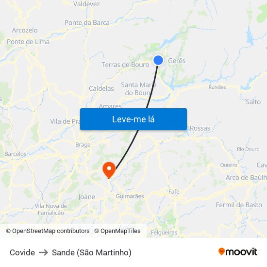 Covide to Sande (São Martinho) map