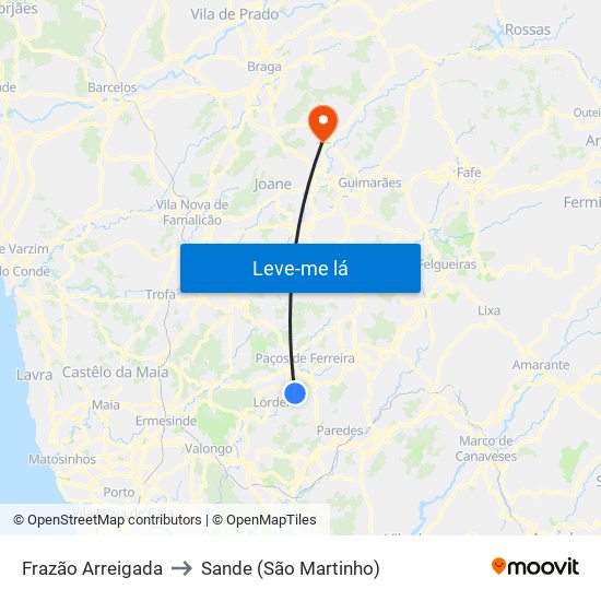 Frazão Arreigada to Sande (São Martinho) map