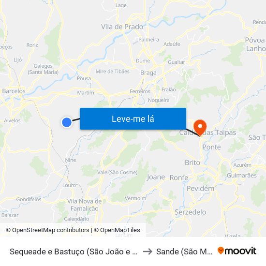 Sequeade e Bastuço (São João e Santo Estêvão) to Sande (São Martinho) map