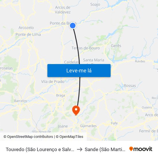 Touvedo (São Lourenço e Salvador) to Sande (São Martinho) map