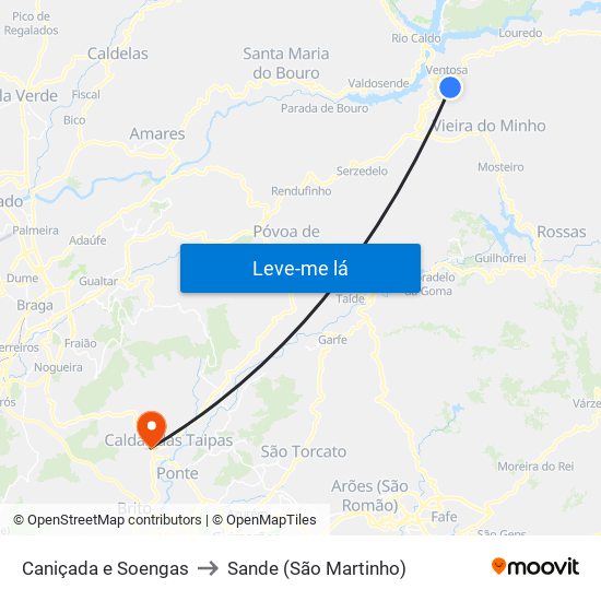 Caniçada e Soengas to Sande (São Martinho) map