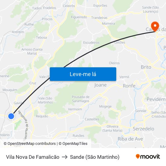 Vila Nova De Famalicão to Sande (São Martinho) map