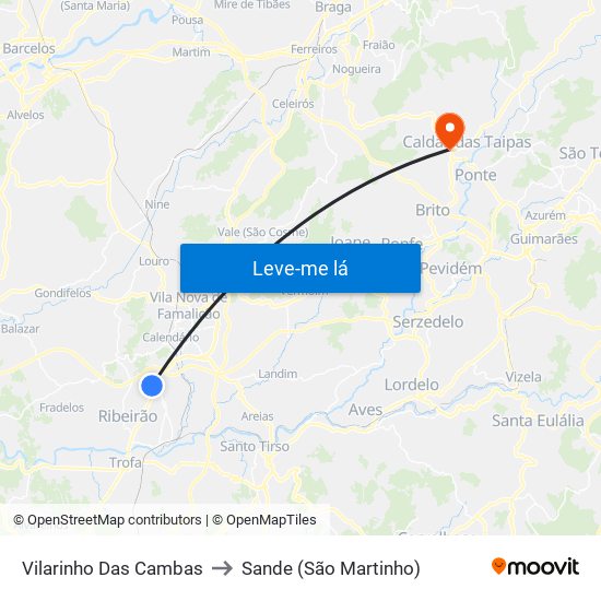 Vilarinho Das Cambas to Sande (São Martinho) map