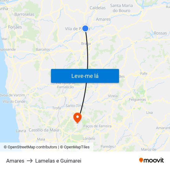 Amares to Lamelas e Guimarei map